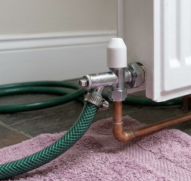 Central heating pipework and drain-off valve